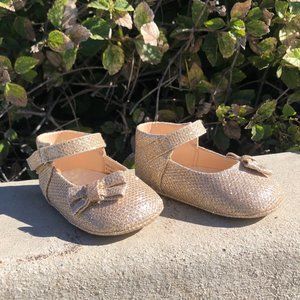 Baby Infant Girl Glitter Side Bow Ankle Strap Walker Bootie - Rose Gold